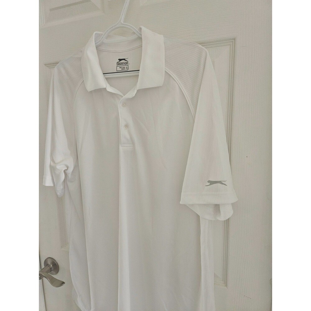 White XL Slazenger Golf Polo Waffle Knit Shirt Men Performance Poly Short Sleeve